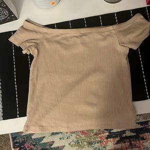 Nude color shirt, kinda cropped, off the shoulder Forever 21